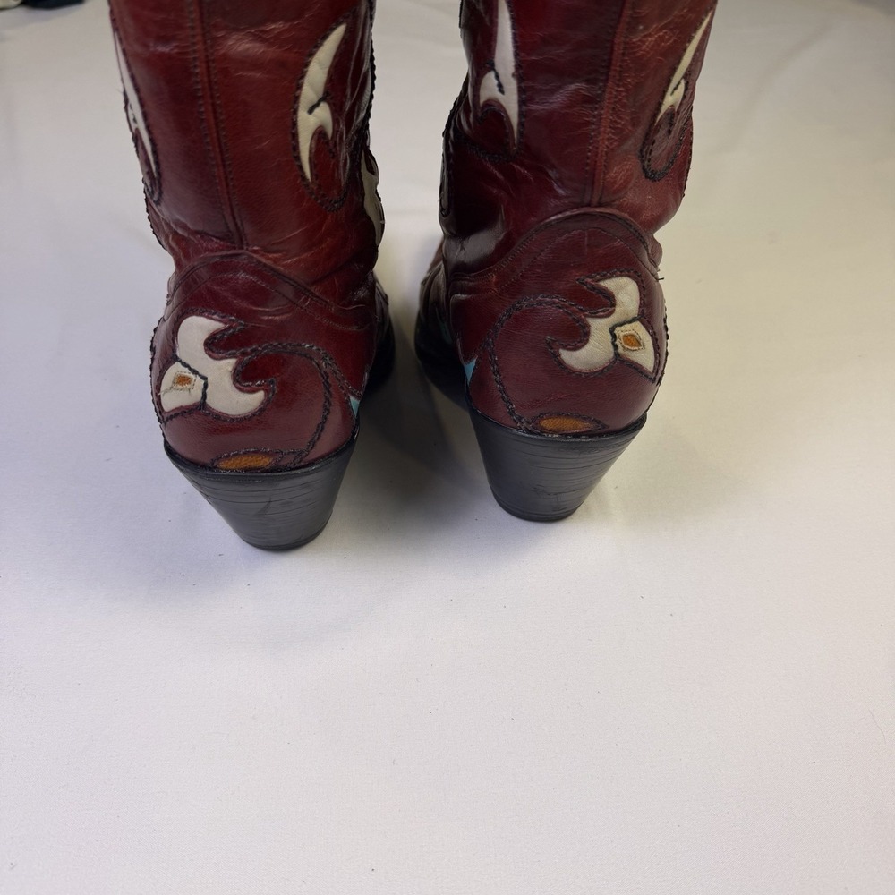 Corral Butterfly Inlay Red Leather Cowboy Boot Country Festival Boho‎ Sz 7.5 - Picture 7 of 12